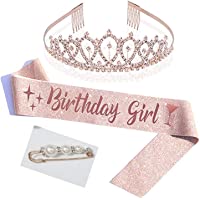 Delisouls Corona de cumpleaños de oro rosa- corona de cristal- corona de cumpleaños- tiara para mujeres- diadema de oro…